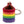 Hand-stitched rainbow needlepoint keychain showing a rainbow pattern on both sides and leather backing.  Stainless steel D-ring and keyring.